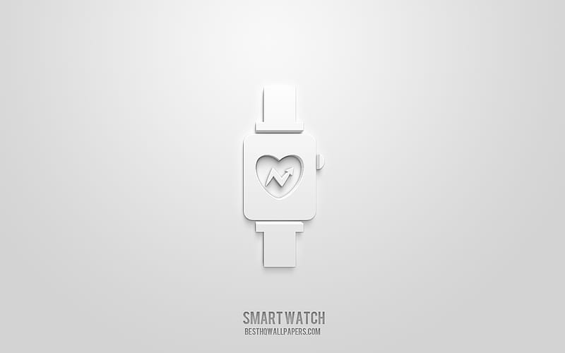 Smart watch 3d icon, white background, 3d symbols, Smart watch, Technology icons, 3d icons, Smart watch sign, Technology 3d icons, HD wallpaper