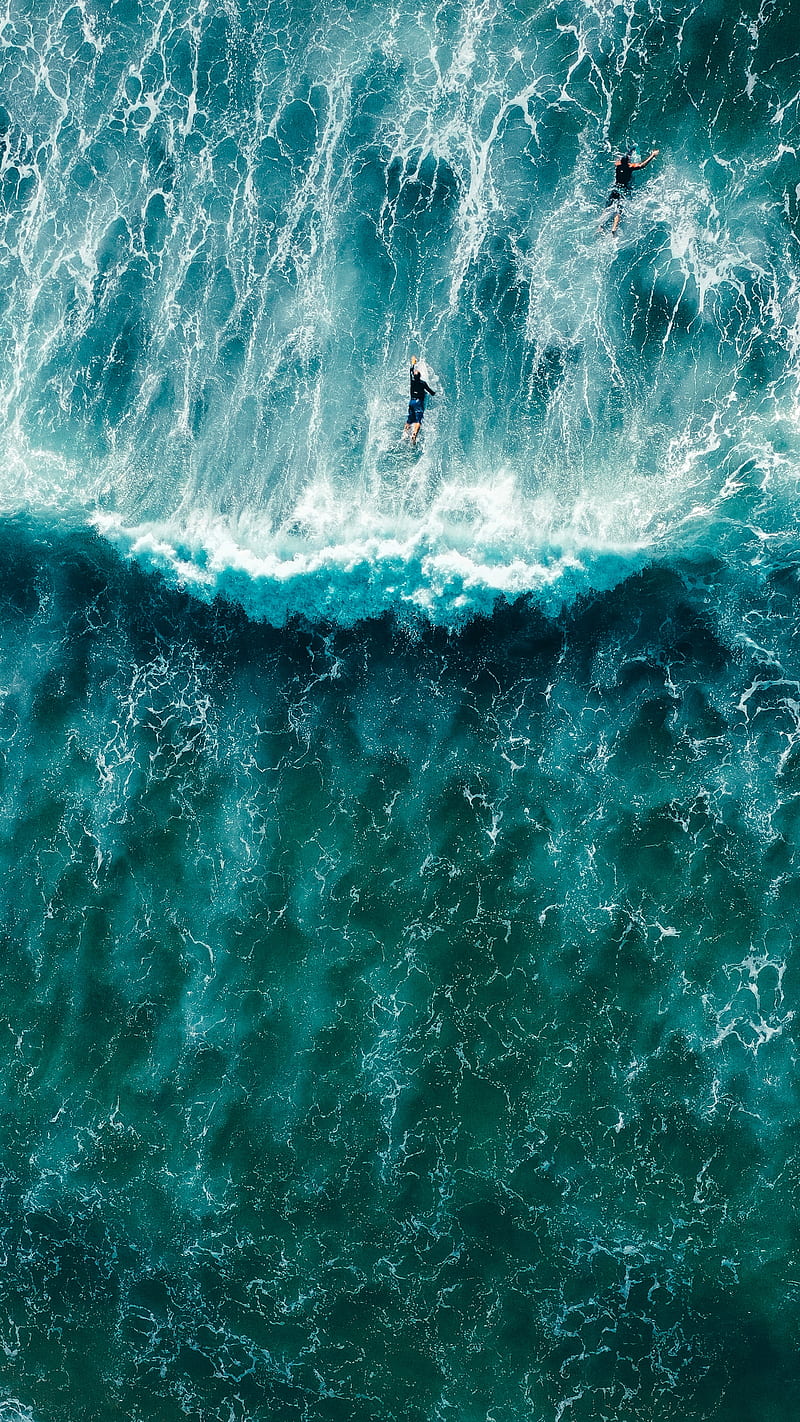 surfers, waves, aerial view, surfing, ocean, HD phone wallpaper