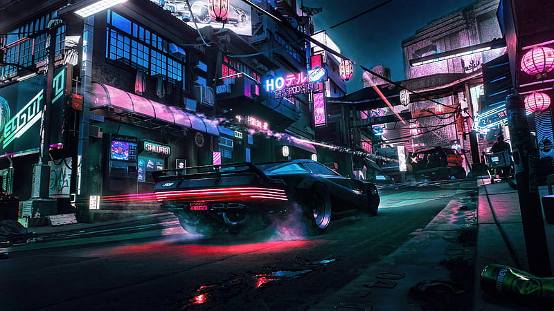 Photos Cyberpunk 2077 Street vdeo game Night 1366x768