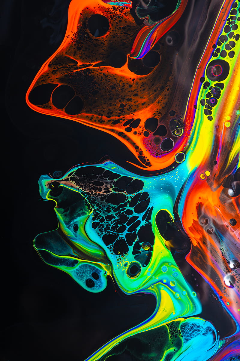 Colorful mix of neon paints swirling on black surface, HD phone wallpaper