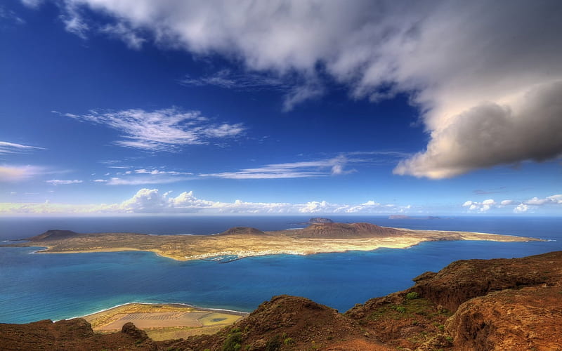 Canary Islands, Spain, water, atlantic, clouds, sky, sea, HD wallpaper