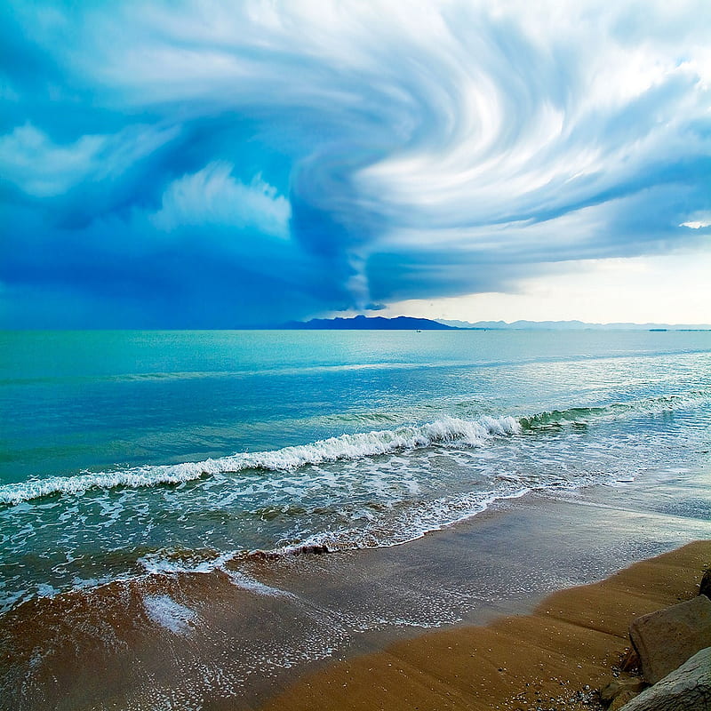 Stormy Weather, beach, clouds, ocean, rain, sea, storms, HD phone wallpaper
