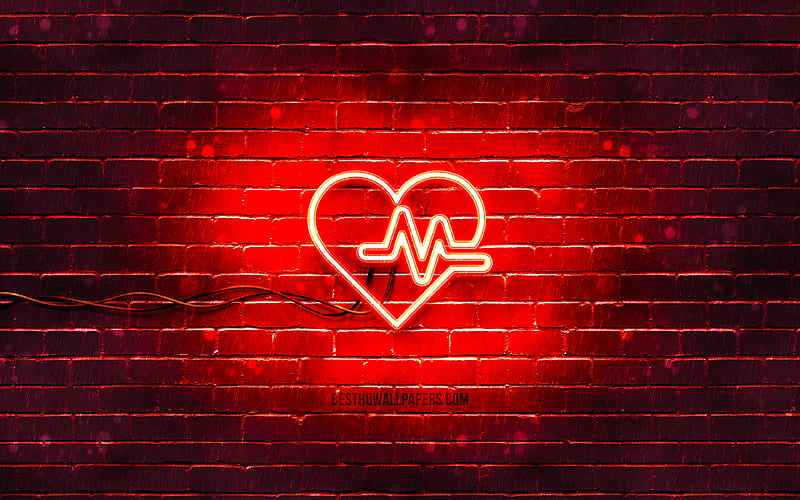 Life neon icon red background, neon symbols, Life, neon icons, Life sign, medical signs, Life icon, medical icons, HD wallpaper