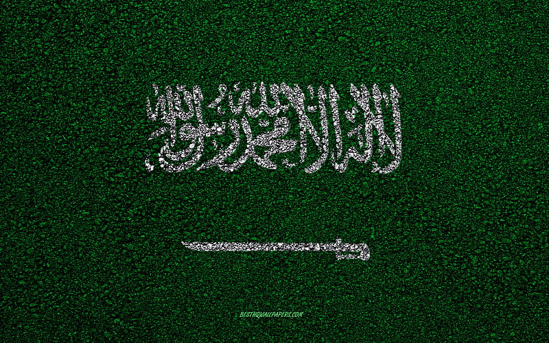 Flag of Saudi Arabia, asphalt texture, flag on asphalt, Saudi Arabia flag, Asia, Saudi Arabia, flags of Asia countries, HD wallpaper