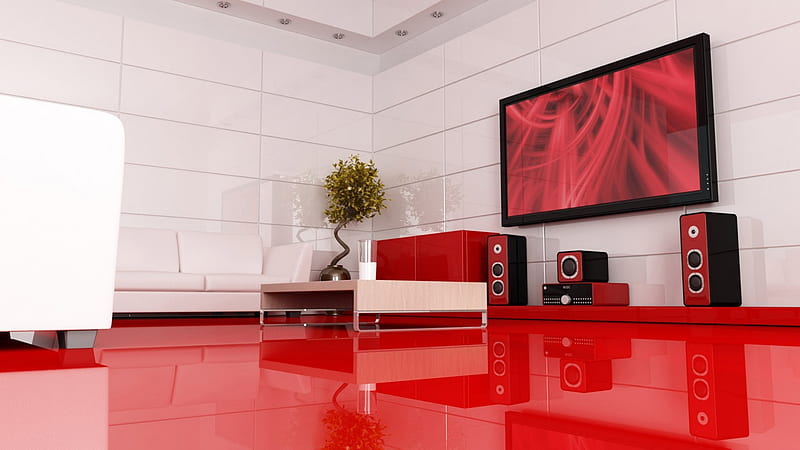 red-modern-interior-design, red, modern, 3d, interior, desenho, room, HD wallpaper