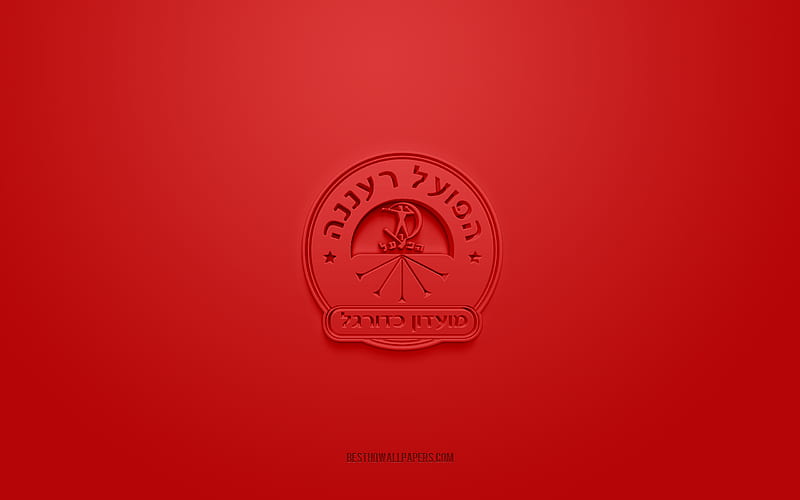 Hapoel Raanana AFC, Israeli football club, red logo, red carbon fiber background, Israeli Premier League, football, Raanana, Israel, Hapoel Raanana AFC logo, HD wallpaper