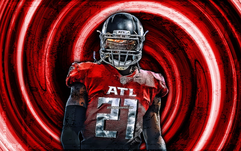 Todd Gurley, red grunge background, NFL, Atlanta Falcons, american football, Todd Jerome Gurley II, vortex, National Football League, Todd Gurley Atlanta Falcons, Todd Gurley, HD wallpaper