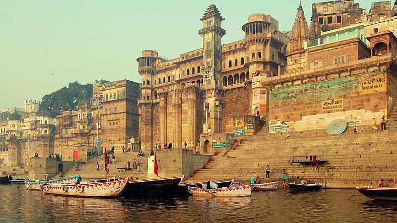 varanasi india, temple, city, river, boat, HD wallpaper