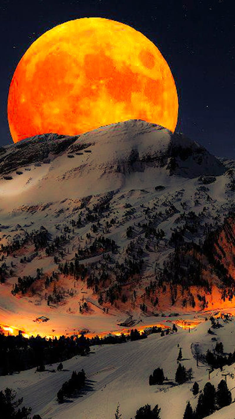 Romantic Full Moon, snow mountain, night, HD phone wallpaper