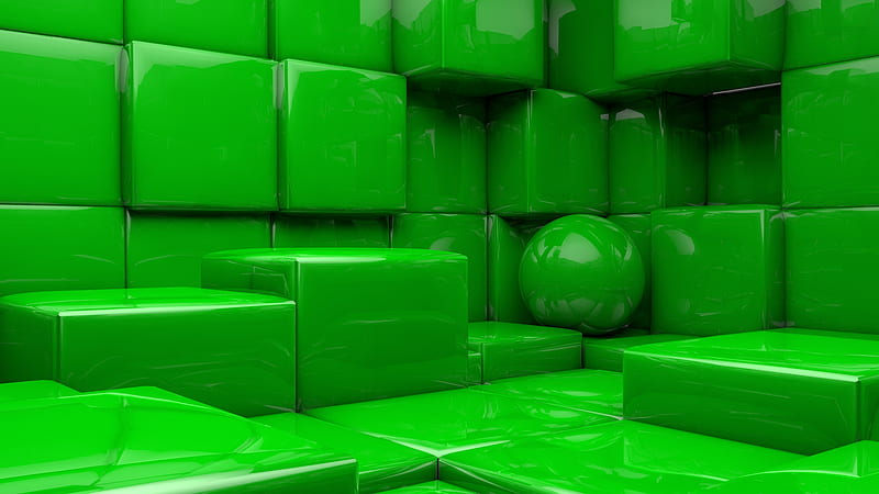 3D Green Cubes Abstract, HD wallpaper