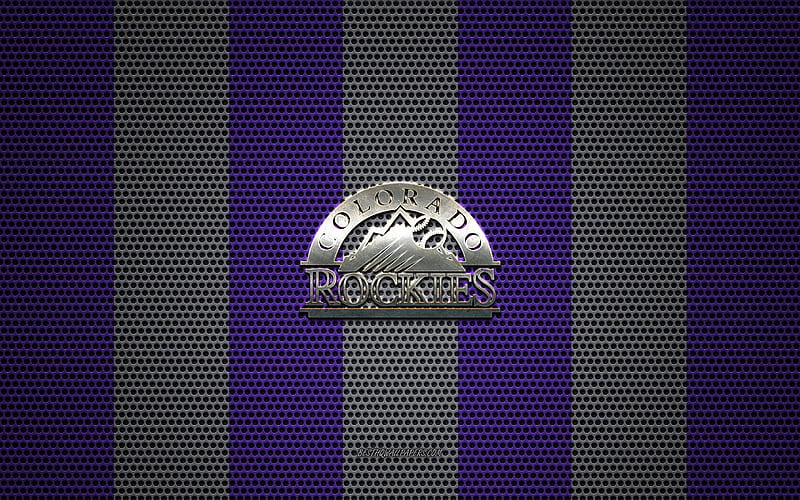 Colorado Rockies logo, American baseball club, metal emblem, purple white metal mesh background, Colorado Rockies, MLB, Denver, Colorado, USA, baseball, HD wallpaper