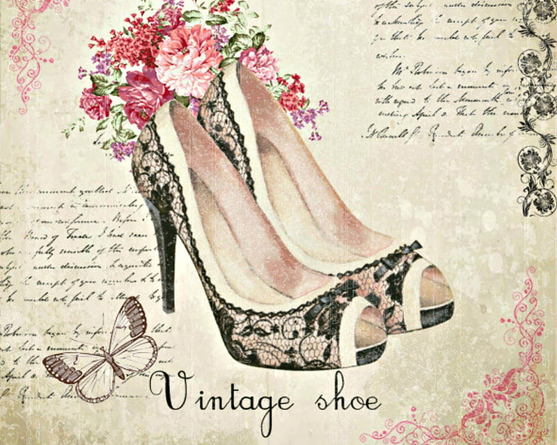 Vintage shoes, words, art, shoes, HD wallpaper