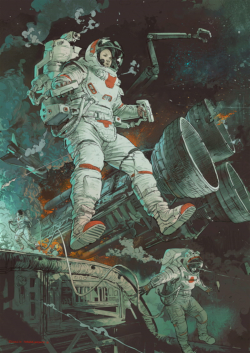 astronaut, explosion, space, spaceship, stars, HD phone wallpaper