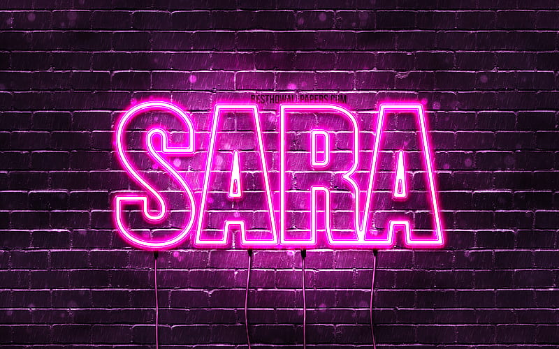 Sara with names, female names, Sara name, purple neon lights, horizontal text, with Sara name, HD wallpaper