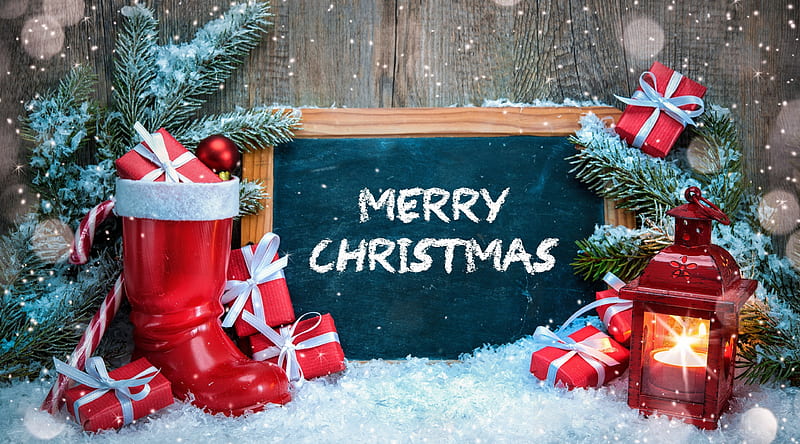 Christmas Day Ultra, Holidays, Christmas, Merry, Presents, Gifts, Holiday, decorations, blackboard, HD wallpaper