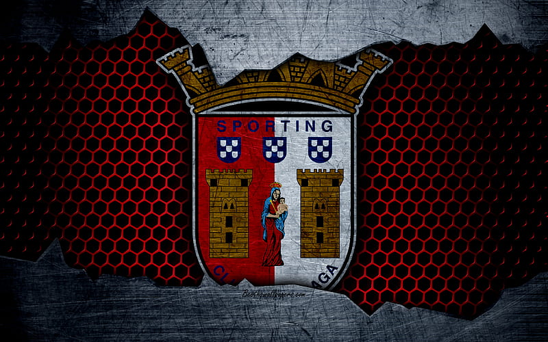 Braga FC, football club, logo, emblem, Braga, Portugal, football, Portuguese championship, metal texture, grunge, HD wallpaper