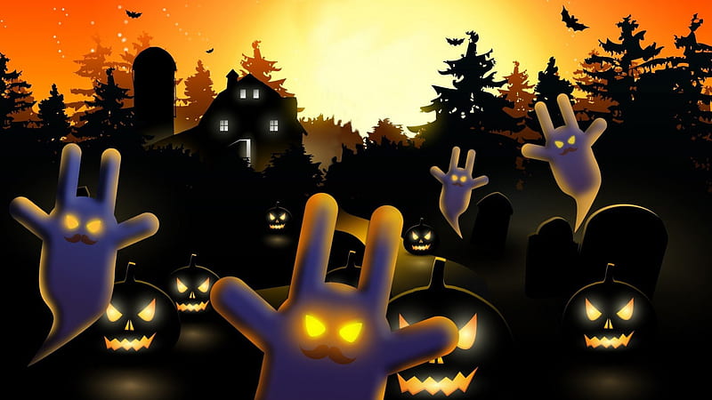 Halloween, bats, moth, moon, darkness, graveyard, red halloween, night, gate, owl, halloween party, tombstones, butterflies, trees, cat, candles, rat, cats, halloween scary, pumpkins, HD wallpaper