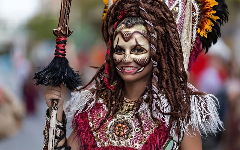Brasil Carnival, mask, smile, red, face, girl, woman, vicente concha, HD wallpaper