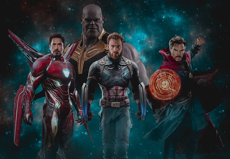 The Big 3 Vs Thanos Art, iron-man, thanos, doctor-strange, captain-america, , artwork, digital-art, superheroes, HD wallpaper