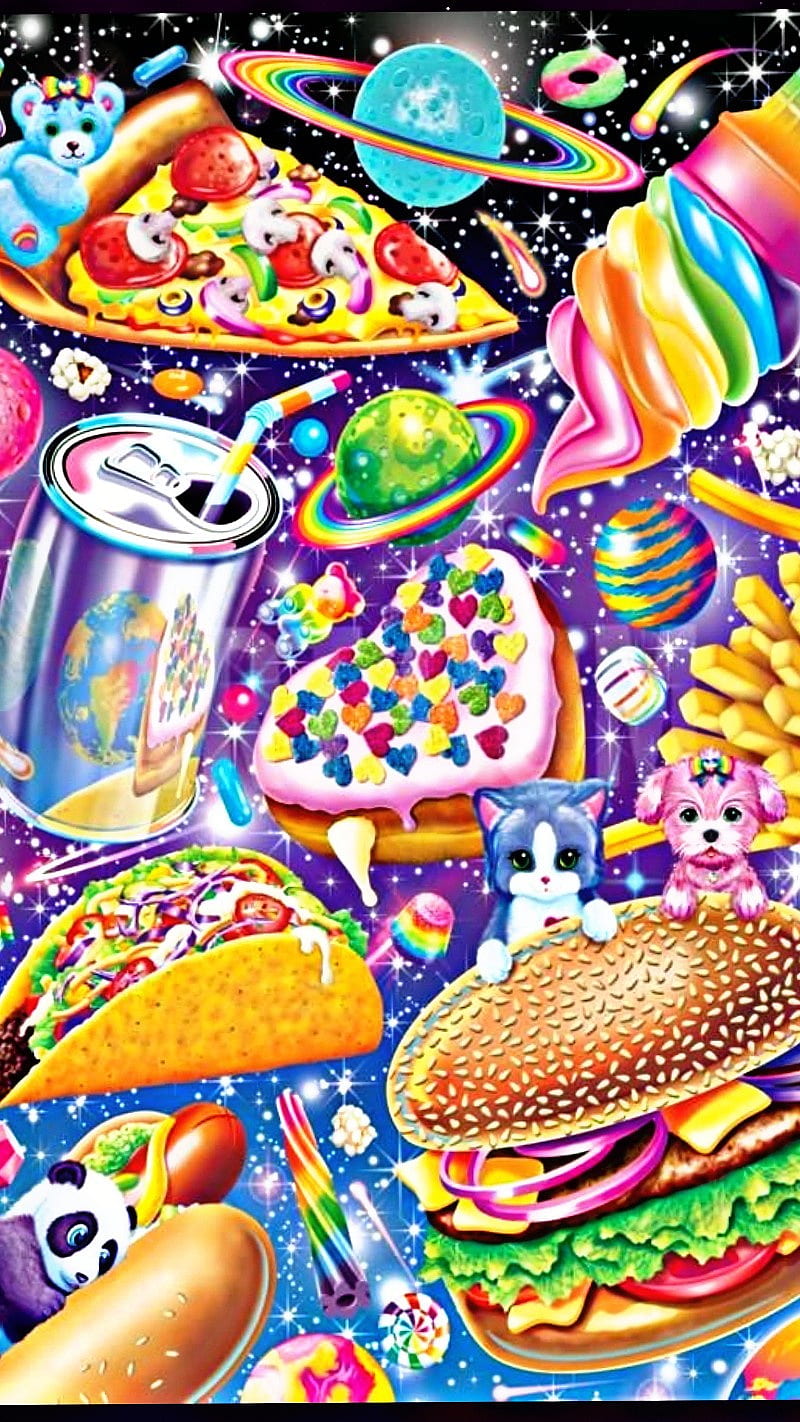 Rainbow food , burger, icecream, lisa frank, soda, taco, HD phone wallpaper