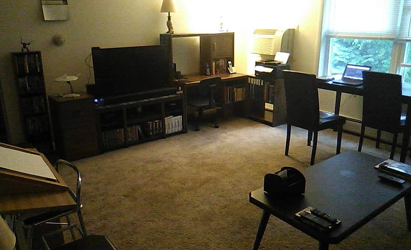 My Entertainment/Computer Station, COMPUTER DESK, PRINTER, DVDS, TV, FILE CABINET, HD wallpaper