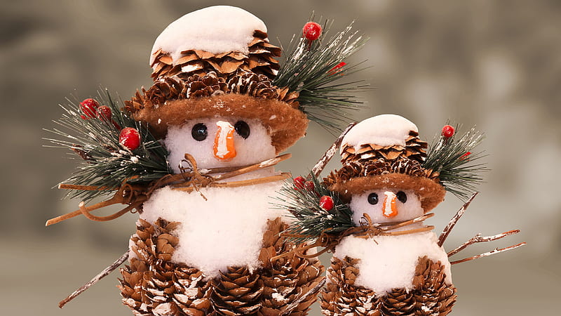 Christmas Pine Cone Snowman Snowman, HD wallpaper