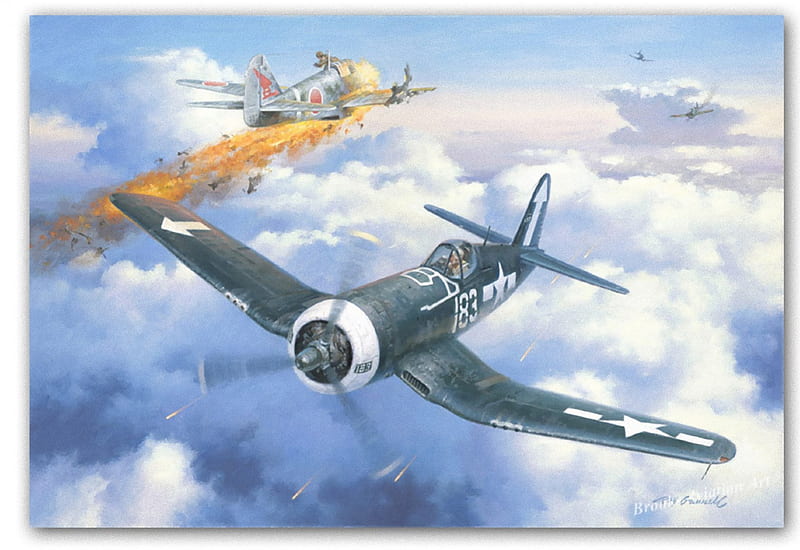 Dogfight, F4, Zero, World War II, Corsair, HD wallpaper
