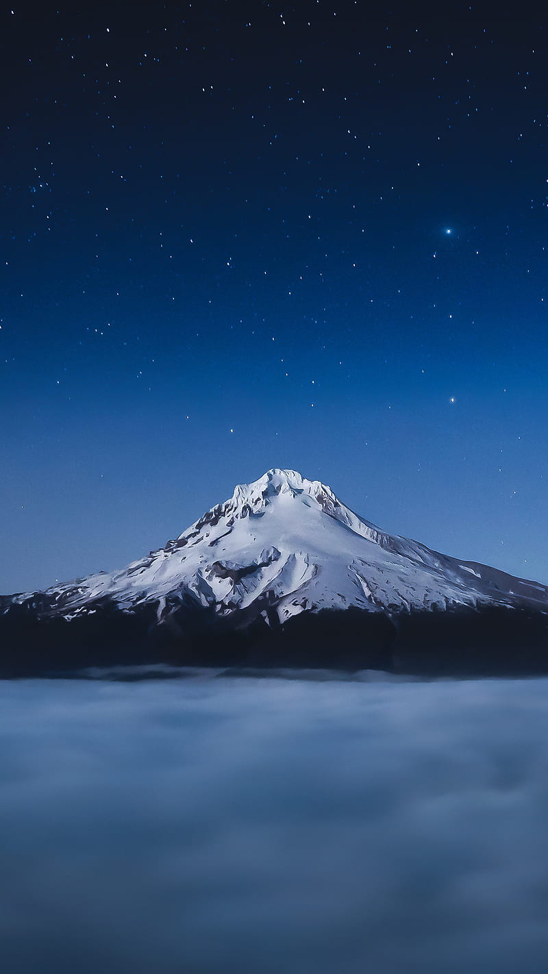 Midnight on the Mounta, EarthVision, Mount hood, landscape, mountain, nature, night, oregon, pacific northwest, graphy, stars, HD phone wallpaper