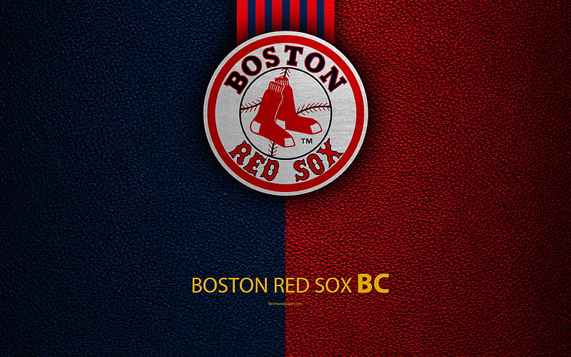 Boston Red Sox American baseball club, logo, MLB, leather texture, Boston, Massachusetts, USA, Major League Baseball, emblem, HD wallpaper