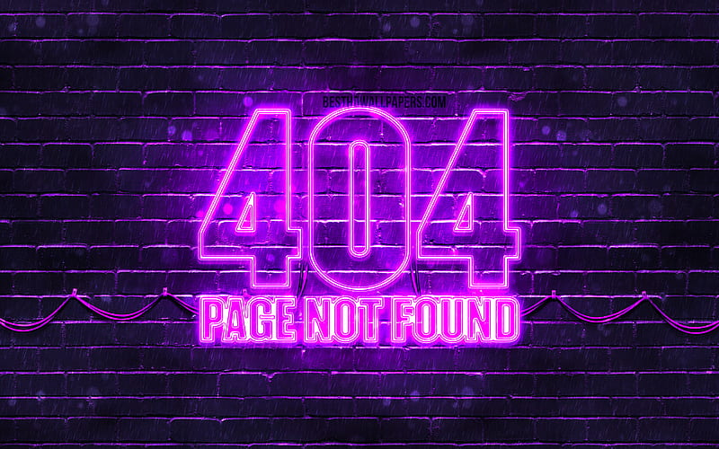 404 Page not found violet logo violet brickwall, 404 Page not found logo, brands, 404 Page not found neon symbol, 404 Page not found, HD wallpaper
