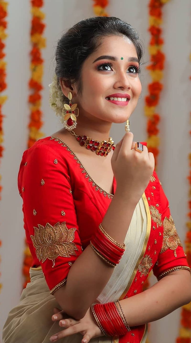 Anikha , mallu model, saree lover, HD phone wallpaper