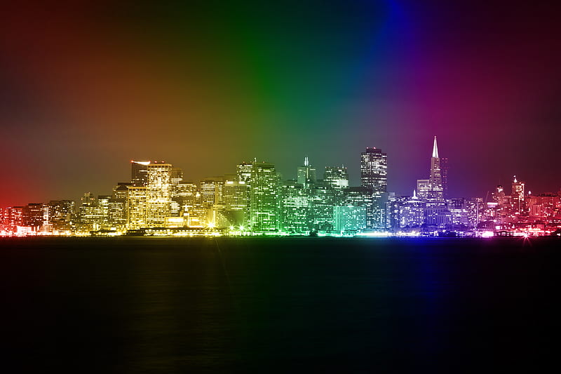 San Francisco Skyline, city, glow, dark, skyline, colour, san francisco, night, light, HD wallpaper