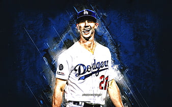 Joc Pederson, Los Angeles Dodgers, MLB, american baseball, portrait, blue  stone background, HD wallpaper