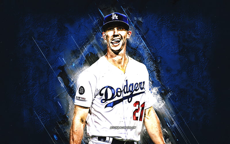Walker Buehler, MLB, Los Angeles Dodgers, american baseball player, portrait, blue stone background, baseball, Major League Baseball, HD wallpaper