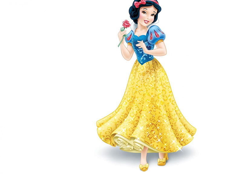 Snow White, movie, rose, yellow, cute, fantasy, girl, flower, princess, disney, blue, HD wallpaper