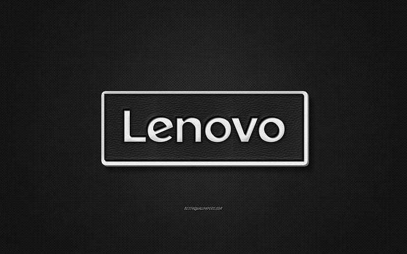 Lenovo leather logo, black leather texture, emblem, Lenovo, creative art, black background, Lenovo logo, HD wallpaper