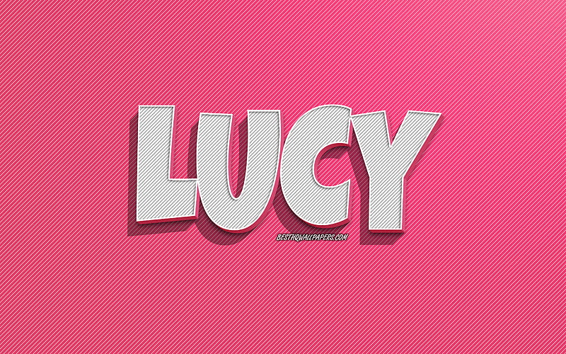 Lucy, pink lines background, with names, Lucy name, female names, Lucy greeting card, line art, with Lucy name, HD wallpaper