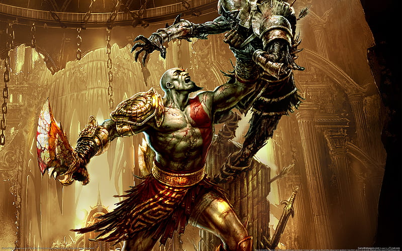 God of war 3, undead, battle, kratos, sword, HD wallpaper