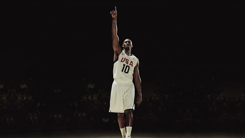Kobe Bean Bryant Is Raising His One Hand Above Wearing White Sports Dress Celebrities, HD wallpaper