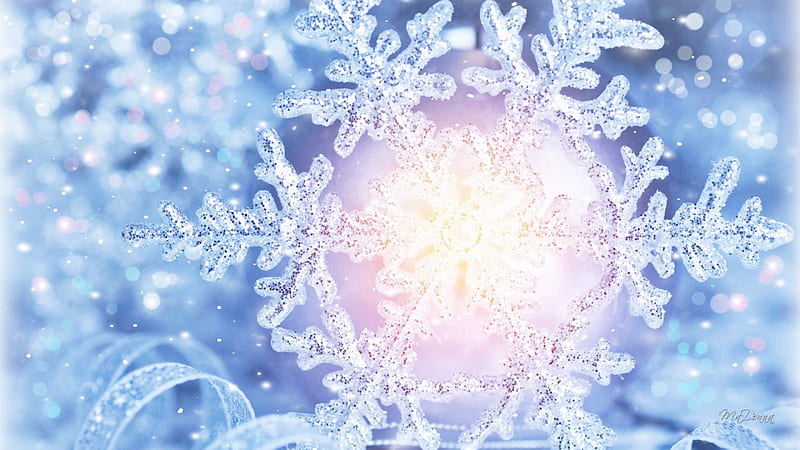 Snowflake of Light, candle, Christmas, ribbon, winter, snowflake, ice, crystal, light, blue, HD wallpaper