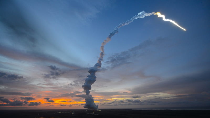 orion space capsule launch, rocket, trail, dusk, smoke, launch, HD wallpaper