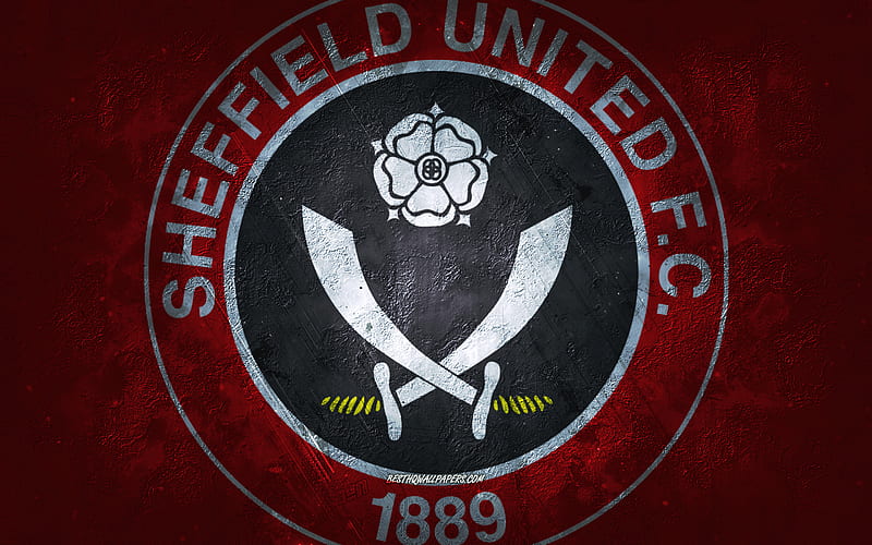 Sheffield United FC, English football club, red stone background, Sheffield United FC logo, grunge art, Premier League, football, England, Sheffield United FC emblem, HD wallpaper