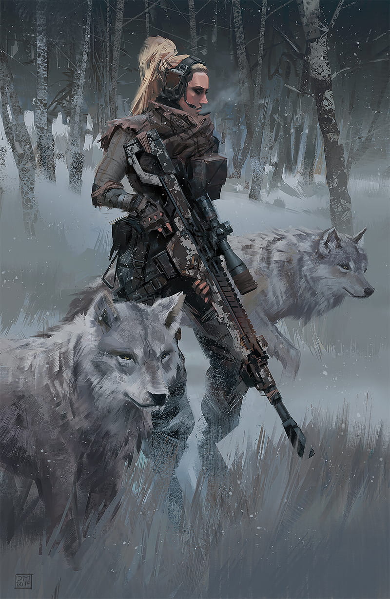 portrait display, original characters, drawing, Sniper Wolf, HD phone wallpaper