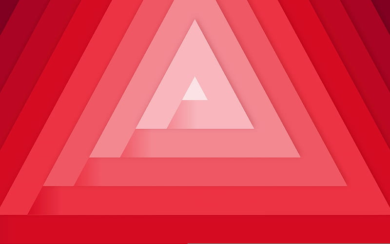 red triangles material design, geometric shapes, lollipop, triangles, creative, strips, geometry, red backgrounds, HD wallpaper