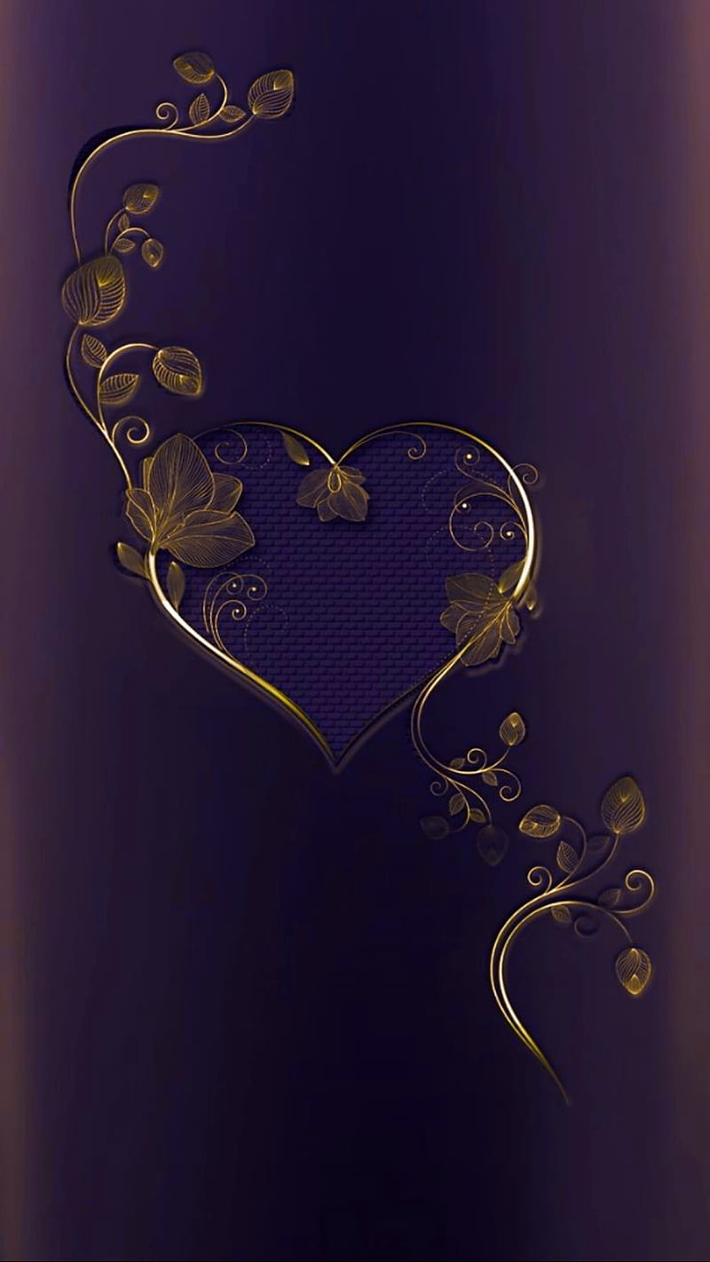 Heaet and flowers, art, desenho, edge, heart, love, purple, HD phone wallpaper