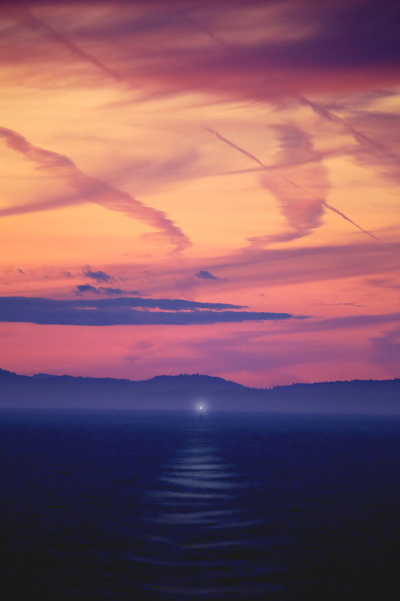 sea, dusk, fog, light, ray, shore, HD phone wallpaper