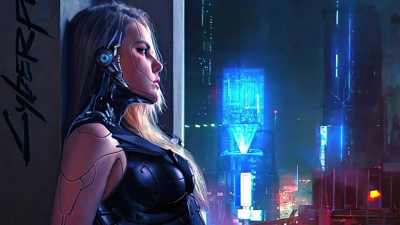 Beautiful girl cyberpunk fantasy art wallpaper background 