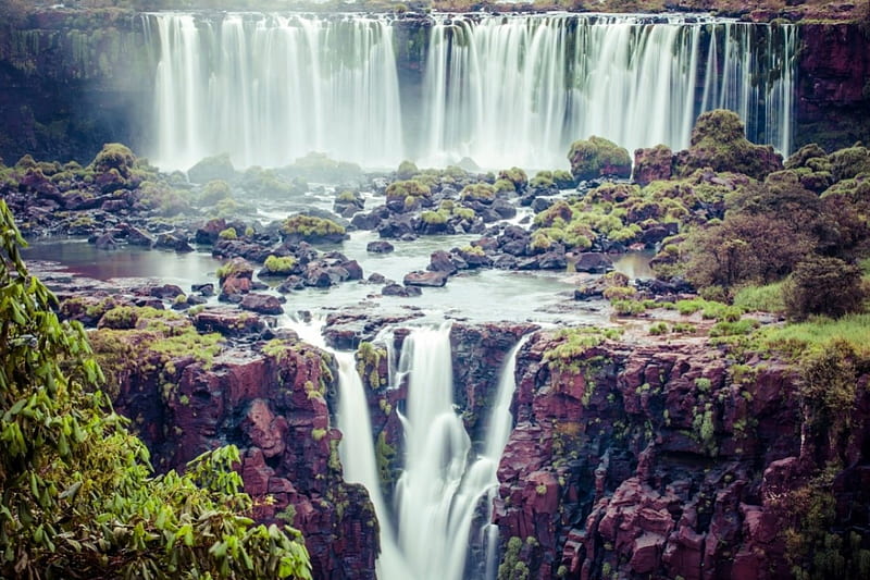 Waterfalls between stones, Crag, Waterfalls, Stones, Nature, HD wallpaper