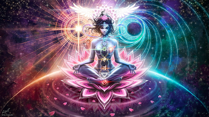 Ascended, ascension, balance, chakra, lotus, mantra, meditate, space, universe, HD wallpaper