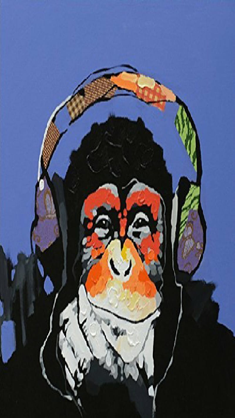 Sounds good, monkey, music, colorful, headphones, listening, HD phone wallpaper